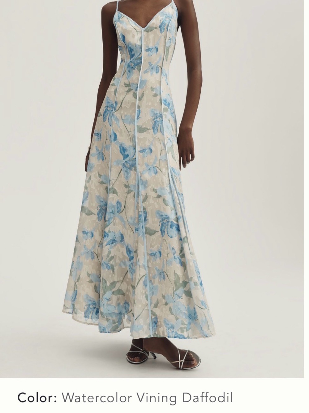 Anthropologie Watercolor Floral Maxi Dress - Blue & Cream